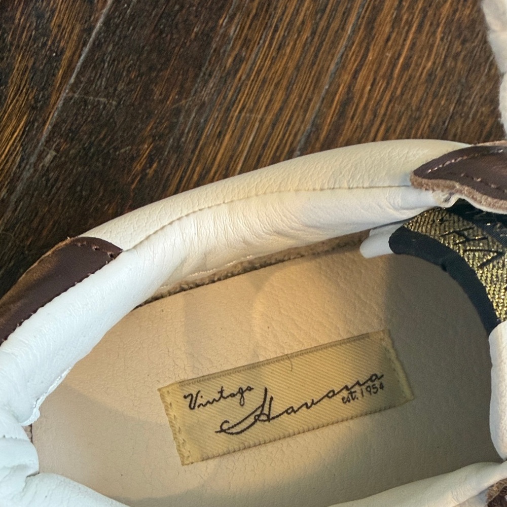 Vintage Havana Low-Top Sneakers in White with Gold Accent - Picture 2 of 4